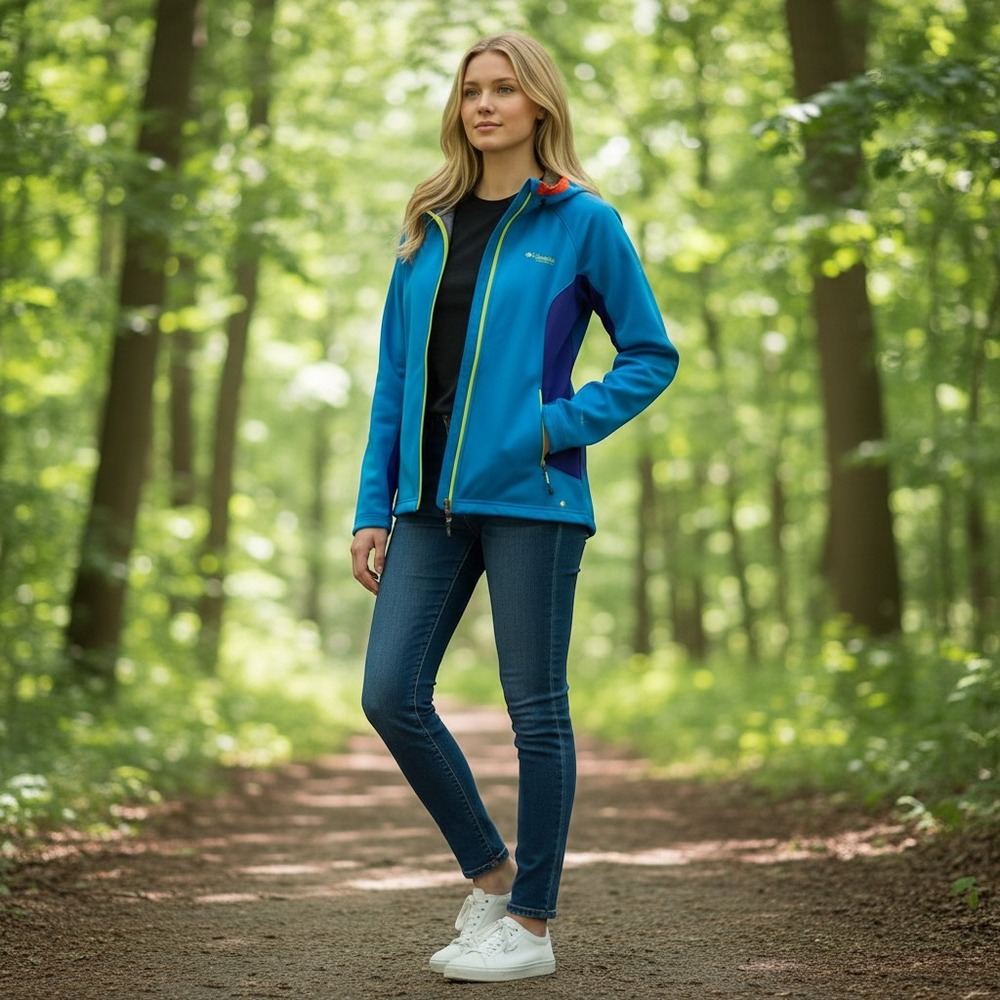 Columbia Titanium Omni-Heat Softshell Jacket Women XL Blue Good Colorblock Hood
